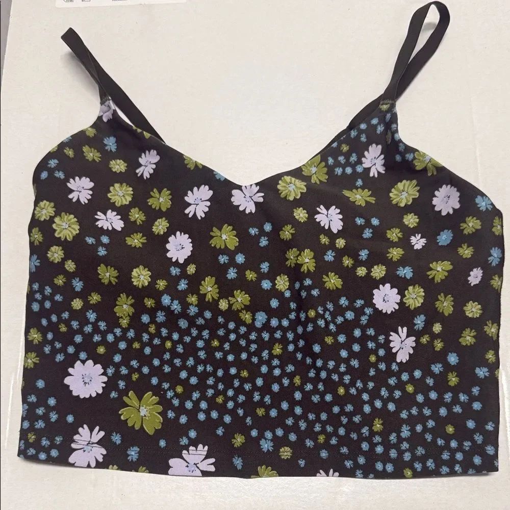 Aerie Sports Bra Camisole - NWOT - Size Small - Green Blue Floral Cropped Cami